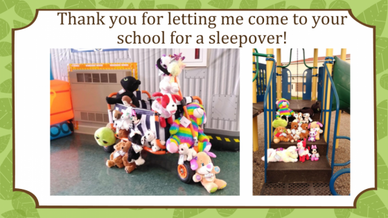 Thank you for letting me come to your school for a sleepover!